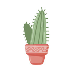 Home Cactus Plant in Pot as House Interior Decorative Object Vector Illustration