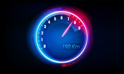 Fototapeta premium Speedometer speed car auto dashboard design. Speed meter abstract technology and Download progress bar or round indicator of web speed vector design