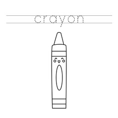 Trace word and color cute kawaii crayon.