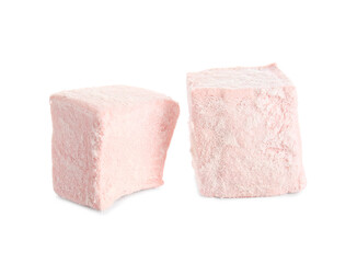 Tasty sweet marshmallows on white background