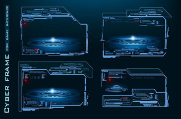 Modern futuristic digital frames for games. Set of cyber frames for HUD user interface. Holographic monitors or frames with portals. High technology screens. Set vector frame interfaces