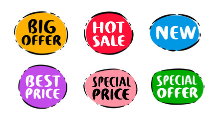 Set of sale tags isolated on colorful hand drawn scribble circles