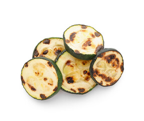 Tasty grilled zucchini on white background