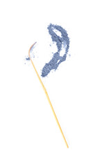 Heap of powdered blue matcha tea and chashaku on white background