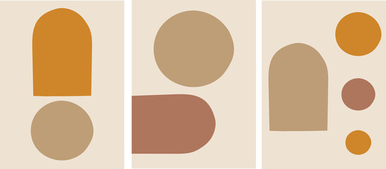Collection of minimalistic modern simple posters (abstractions) with geometric shapes on beige background