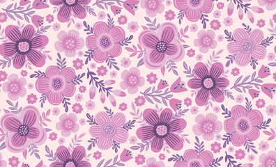Seamles pattern flower.Hand drawn print of textile.Vintage floral design.