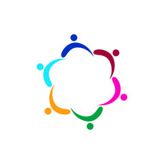 People Together, Teamwork, People Connected in Circle Sign Symbol Logo isolated on White