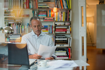 Businessman working on laptop in home office