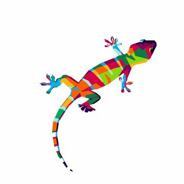 gecko. illustration of a gecko crawling on the wall. gecko wpap art style. suitable for cover images, t-shirt screen printing, wall decoration. eps file