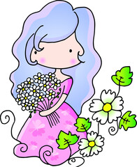 vector cartoon beauty girl with flowers love 