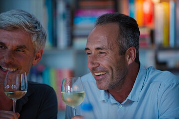 Older friends tasting white wine
