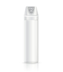 White aluminum mosquito repellent spray template. Cosmetics bottle can spray, deodorant, spray paint isolated on white background. Realistic file. - obrazy, fototapety, plakaty