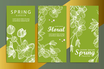 Luxury style spring floral gold banners set