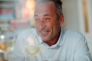 Fototapeta na wymiar Older man drinking white wine