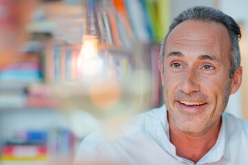 Older man smiling at wife