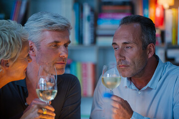 Older friends tasting white wine