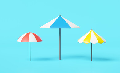 various color umbrella with raindrop isolated on blue background,concept 3d illustration or 3d render