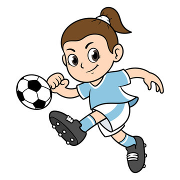 Vector Girl Playing Soccer Cartoon Illustration
