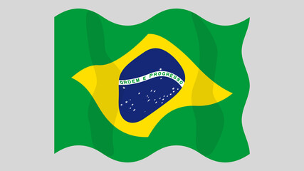 Detailed flat vector illustration of a flying flag of Brazil on a light background. Correct aspect ratio.