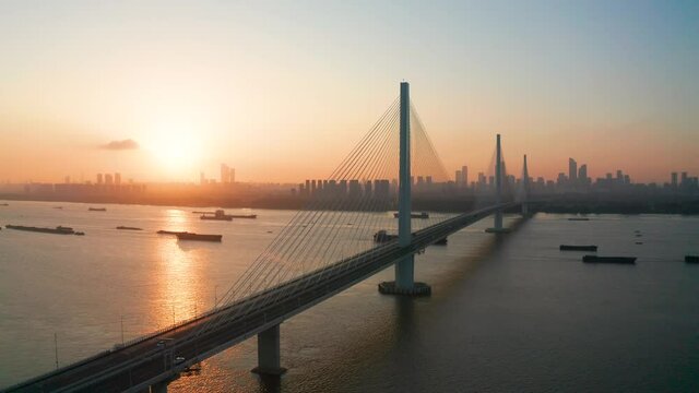 architecture, beautiful, blue, boat, bridge, business, city, cityscape, cloud, dusk, economy, evening, finance, industry, landmark, landscape, light, logistics, morning, nanjing, outdoor, railway, ref