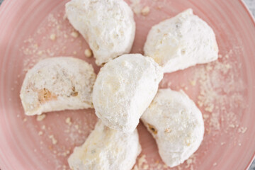 Obraz na płótnie Canvas vegan almond crescent cookies, plant-based sweets