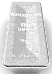 The highest standard rhodium bar. One ingot of 999.9 Fine Rhodium bar on white background. 3D illustration