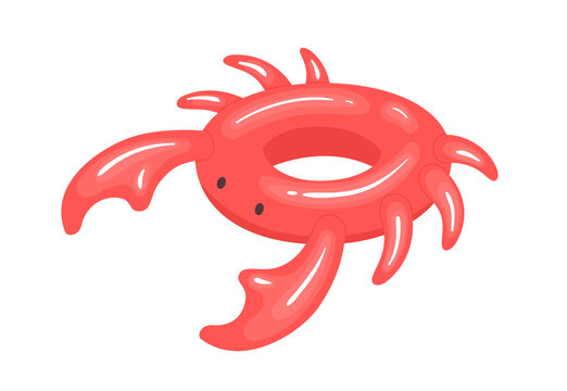 Inflatable water rubber ring for swimming in pool and sea. Childish floating summer toy in shape of cute crab animal with tentacles. Flat cartoon vector illustration isolated on white background