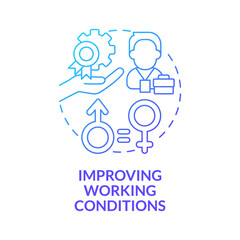 Improving working conditions blue gradient concept icon. Workplace rights protection abstract idea thin line illustration. Corporate social responsibility. Vector isolated outline color drawing.