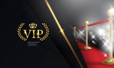 VIP Red carpet and golden barriers realistic 3d vector illustration - obrazy, fototapety, plakaty