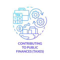 Contributing to public finances blue gradient concept icon. Paying taxes abstract idea thin line illustration. Corporate social responsibility. Vector isolated outline color drawing.