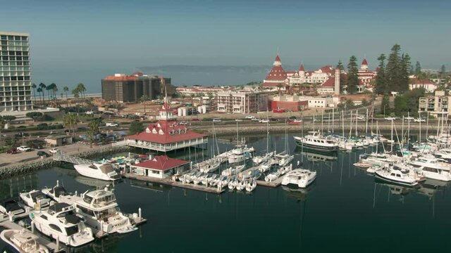 Aerial: Glorietta Bay and Hotel del Coronado, San Diego, California, USA