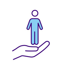 Supporting person wellbeing RGB color icon. Ethical and moral principles. Human rights and entitlement. Protect human rights at workplace. Isolated vector illustrations. Simple filled line drawing
