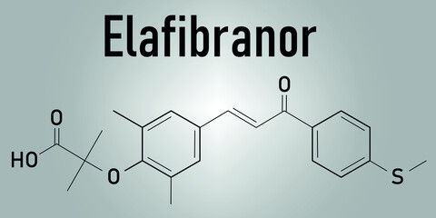 Elafibranor drug molecule skeletal formula.