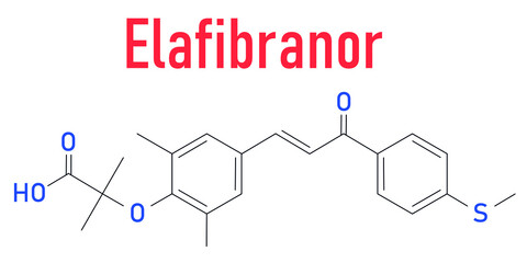 Elafibranor drug molecule skeletal formula.