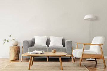 Living room in Scandinavian interior design - obrazy, fototapety, plakaty