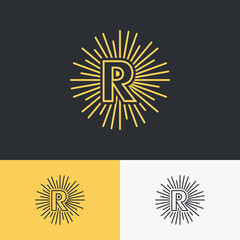 initial letter with sun symbol logo design. minimal vector graphic alphabet template.