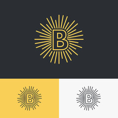 initial letter with sun symbol logo design. minimal vector graphic alphabet template.