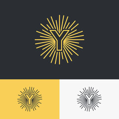 initial letter with sun symbol logo design. minimal vector graphic alphabet template.