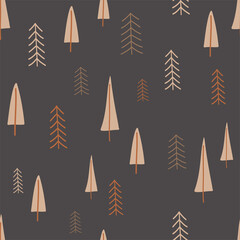 Christmas seamless pattern, with a tree, a pine tree, a festive atmosphere, a magic forest.