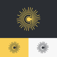 initial letter with sun symbol logo design. minimal vector graphic alphabet template.