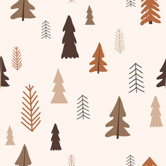 Obraz premium Christmas seamless pattern, with a tree, a pine tree, a festive atmosphere, a magic forest.