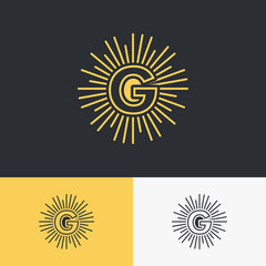 initial letter with sun symbol logo design. minimal vector graphic alphabet template.