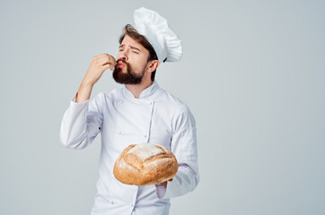 bearded man chef kitchen Job bakery products isolated background