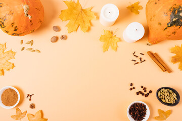 Flat lay composition with pumpkins