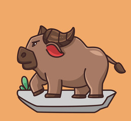 cute buffalo strong. cartoon animal nature concept Isolated illustration. Flat Style suitable for Sticker Icon Design Premium Logo vector. Mascot Character