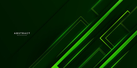 Black and green glossy stripes abstract tech corporate background. Vector wide banner design. 3d modern dark blue overlap abstract background with shiny lines layers. Texture with light green
