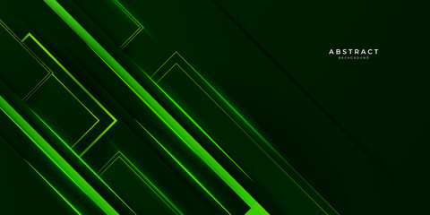 Black and green glossy stripes abstract tech corporate background. Vector wide banner design. 3d modern dark blue overlap abstract background with shiny lines layers. Texture with light green