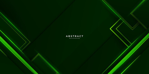 Black and green glossy stripes abstract tech corporate background. Vector wide banner design. 3d modern dark blue overlap abstract background with shiny lines layers. Texture with light green