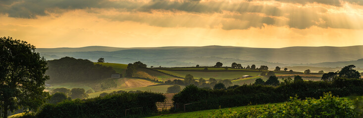 Panorama of Torquay Fields in the rays of the setting sun, Devon, England, Europe - obrazy, fototapety, plakaty