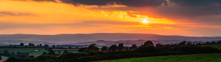 Panorama of Torquay Fields on sunset time, Devon, England, Europe